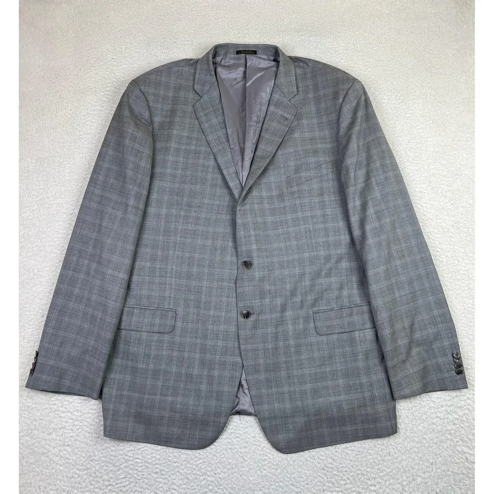 Tessuto Blazer Mens 46L‎ Long Gray Plaid Super 120s Wool Italy Made USA Classic